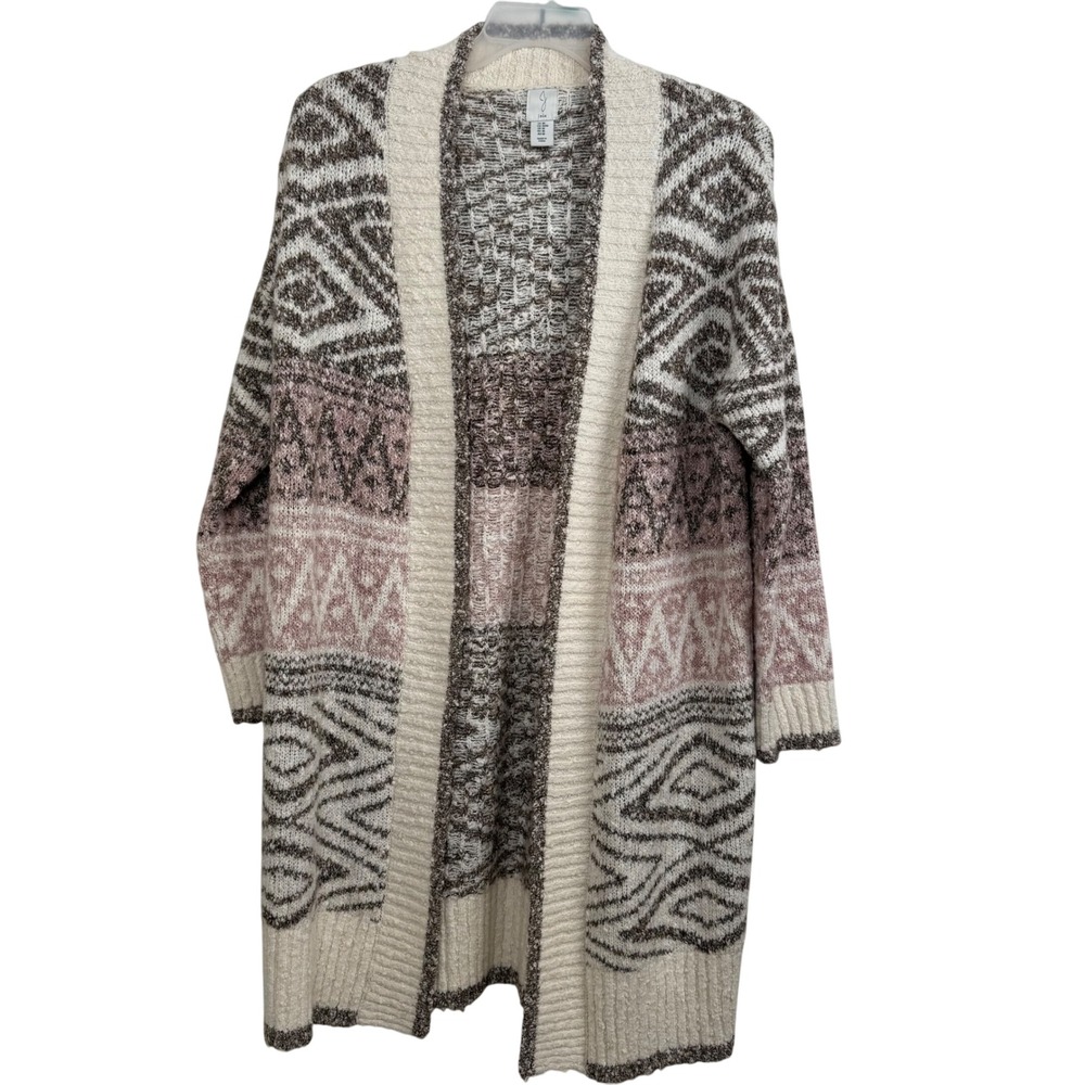 Joie Women's Open Front Cardigan Sweater Medium M Brown Pink Pattern Knit‎ wool